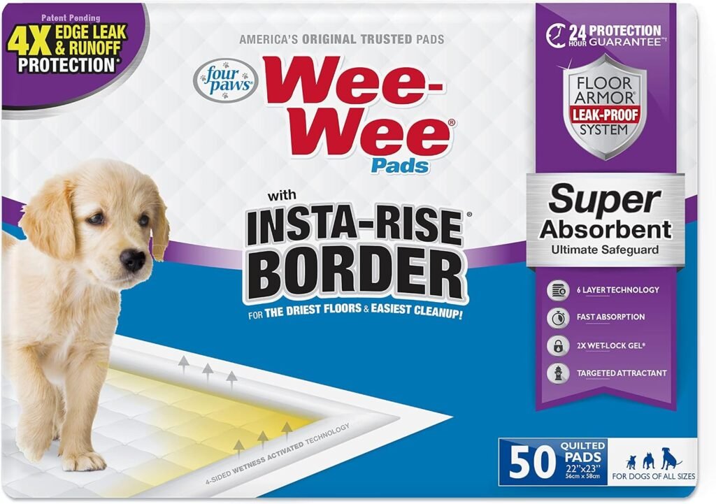 Four Paws Wee-Wee super absorbent pee pads with Insta-Rise border, 50 count box